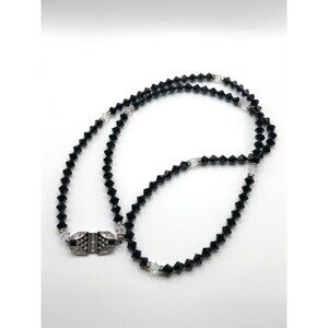 Vintage Givenchy 38” Black Glass Bead‎ Necklace W/ Rhinestone Clasp
